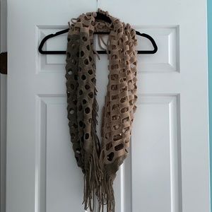 Infinity scarf with fringe and cut out circles